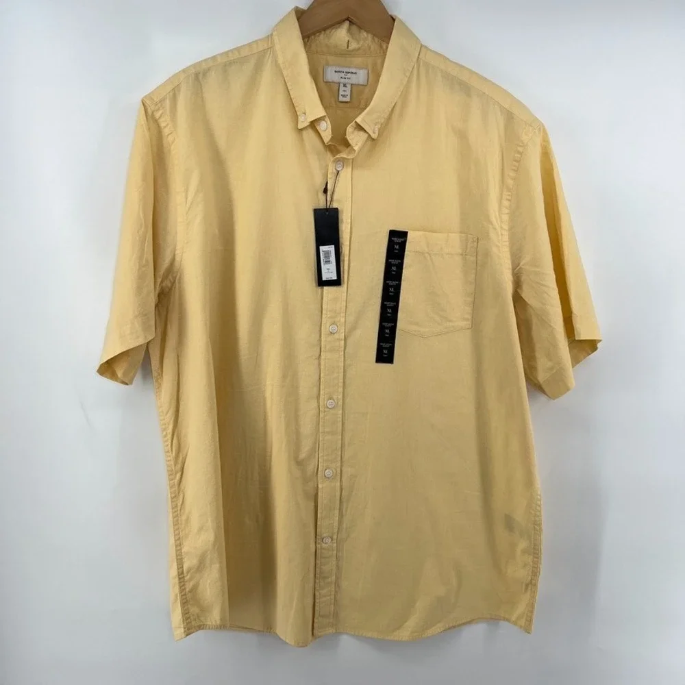 Banana Republic Shirt Men XL Tall Yellow Organic Cotton Slim Fit Beach Preppy